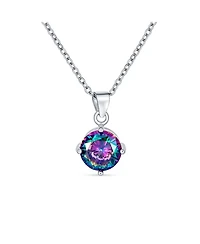 Bling Jewelry 2CTW Black Mystic Rainbow Cz Solitaire Pendant Necklace in Sterling Silver