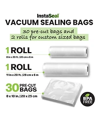 InstaSeal Food Vacuum Sealer Bags with Bfa Free Universal Air Vac Sealing Bags 2-Rolls & Pre-Cut Bags