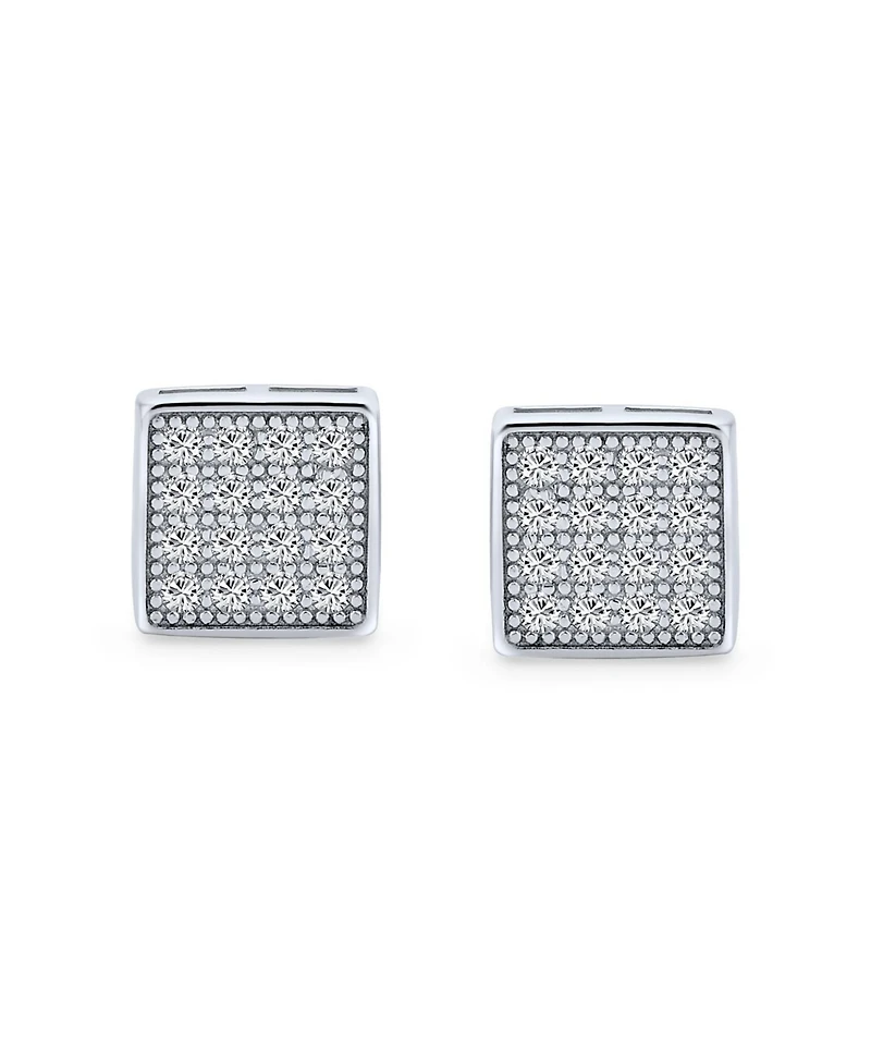 Bling Jewelry Geometric Hip Hop Square Cubic Zirconia Micro Pave Cz Stud Earrings .925 Sterling Silver
