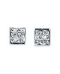 Bling Jewelry Geometric Hip Hop Square Cubic Zirconia Micro Pave Cz Stud Earrings .925 Sterling Silver