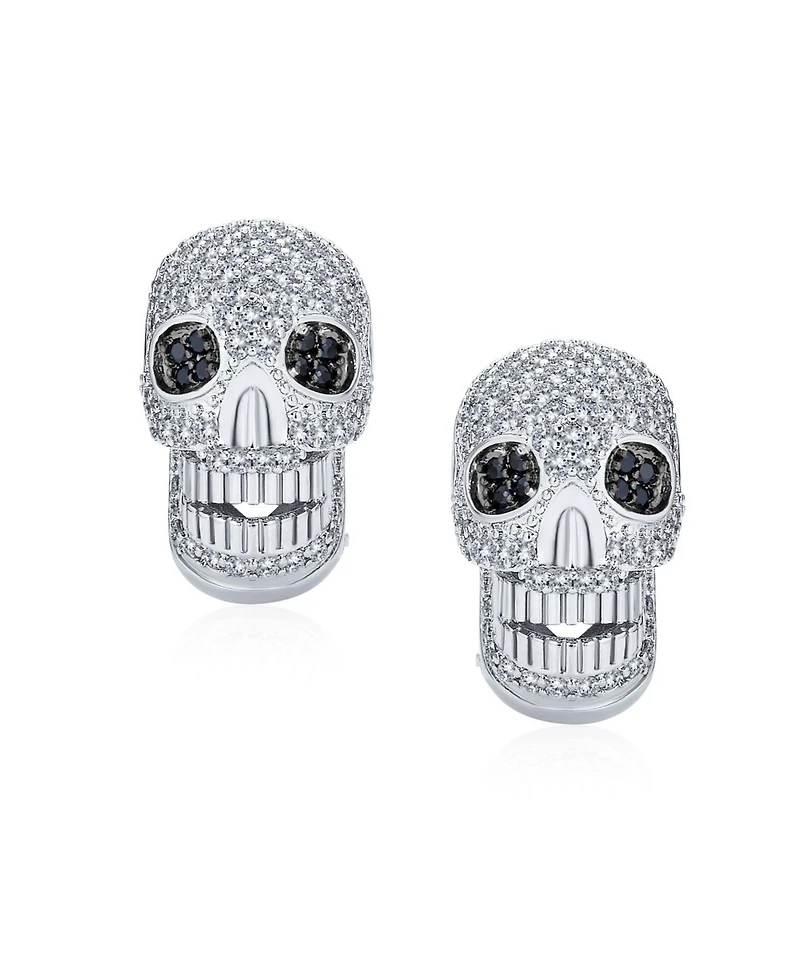 Bling Jewelry Biker Jewelry Cz Skull Stud Earrings, Goth Punk Dia De Los Muertos Style
