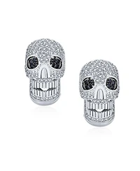 Bling Jewelry Biker Jewelry Cz Skull Stud Earrings, Goth Punk Dia De Los Muertos Style