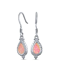 Bling Jewelry Antique Cable Milgrain Cameo Style Teardrop Iridescent White Created Opal Drop Dangle Earrings .925 Sterling Silver French Wire