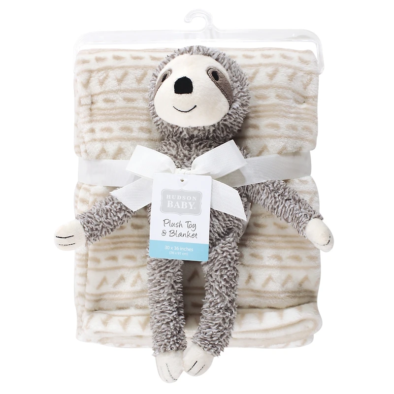 Hudson Baby Infant Boy Plush Blanket with Toy, Aztec Bear, One