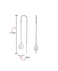 Bling Jewelry Tiny World Peace Sign Dangle Earrings Lightweight Long Flat Chain Threader Sterling Silver