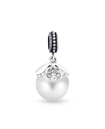 Bling Jewelry Heart Cap Pearl Dangle Charm Bead Sterling Silver European Bracelet