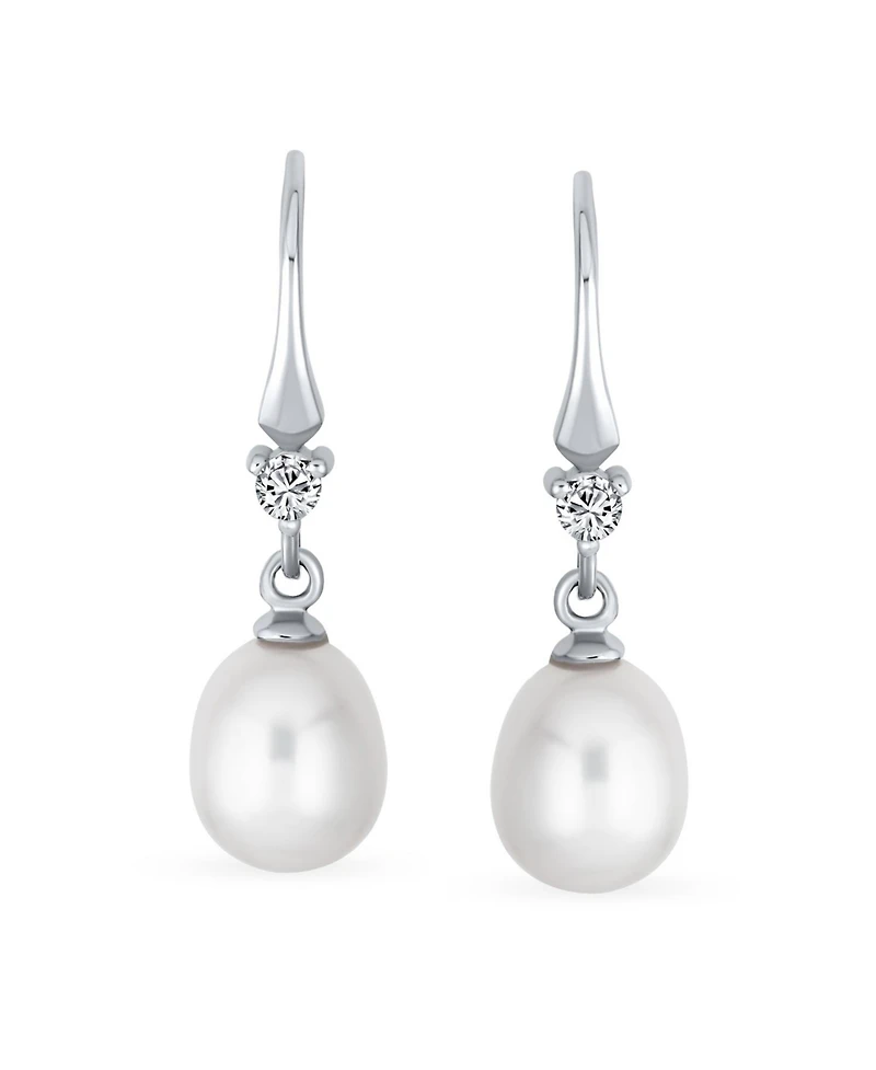 Bling Jewelry Simple White Pear Freshwater Pearl Teardrop Dangle Earrings Sterling Silver