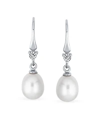 Bling Jewelry Simple White Pear Freshwater Pearl Teardrop Dangle Earrings Sterling Silver