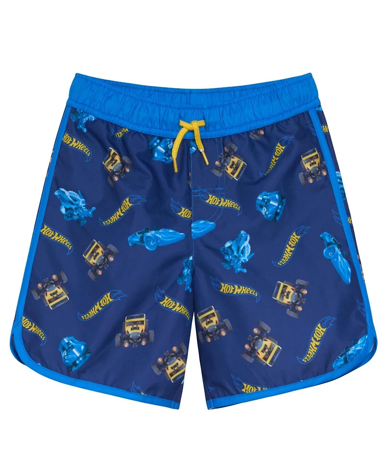 Hot Wheels Toddler Boys Upf 50+ Pullover Rash Guard and Swim Trunks Outfit Set to