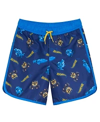 Hot Wheels Toddler Boys Upf 50+ Pullover Rash Guard and Swim Trunks Outfit Set to