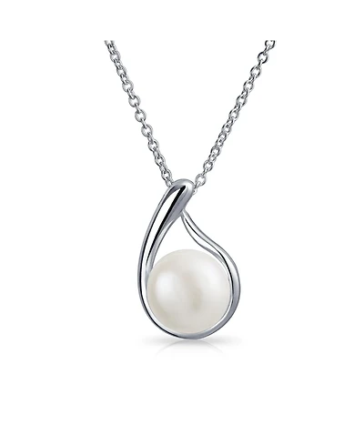 Bling Jewelry Timeless Round Freshwater Cultured Pearl Pendant Necklace Sterling Silver