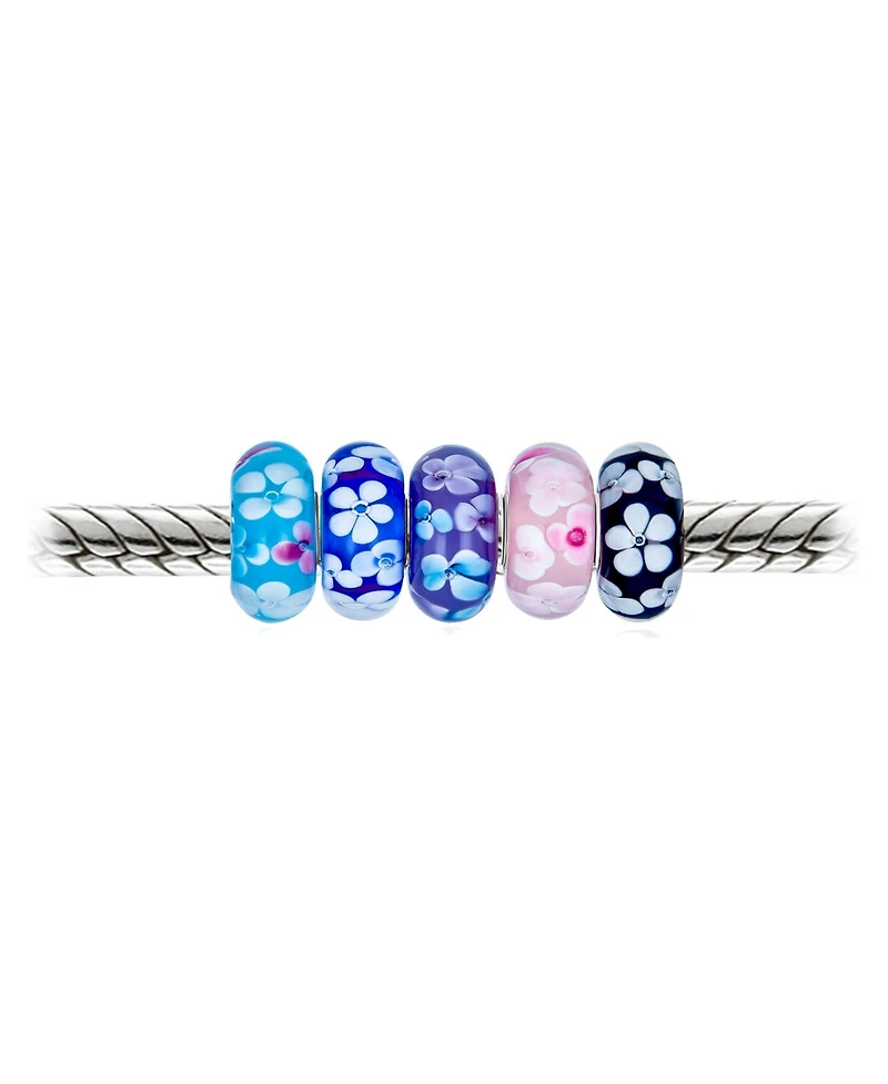 Bling Jewelry Romantic Mixed Set 5 Sterling Silver Core Murano Glass Charm Beads Bracelets