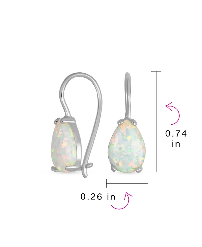 Bling Jewelry Iridescent 1.5CT Solitaire Teardrop White Created Opal Drop Earrings .925 Sterling Silver French Wire