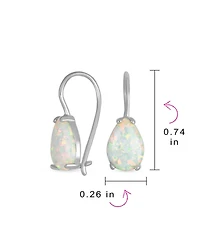 Bling Jewelry Iridescent 1.5CT Solitaire Teardrop White Created Opal Drop Earrings .925 Sterling Silver French Wire