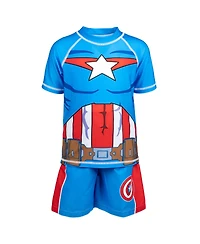 Avengers Toddler Boys Marvel Spider-Man Captain America Hulk Iron Man Pullover Rash Guard & Swim Trunks Outfit Set to