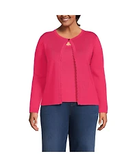 Lands' End Plus Blend Scallop Edge Fitted Cardigan Sweater - Set Top