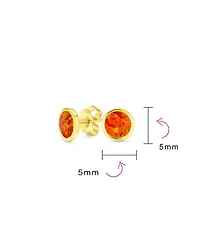 Bling Jewelry Classic Iridescence Bezel Setting Flat Round Circle Created Orange Fire Opal Stud Earrings Gold Plated .925 Sterling Silver Small 5MM
