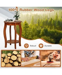 15 Inch 2-Tier Round End Table with Storage Shelf