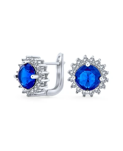 Bling Jewelry 4CT Oval Royal Blue Cz Stud Earrings Simulated Sapphire Halo Sterling Silver 11MM