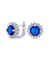 Bling Jewelry 4CT Oval Royal Blue Cz Stud Earrings Simulated Sapphire Halo Sterling Silver 11MM
