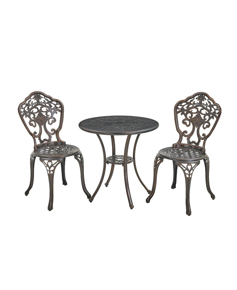 Bistro Table and Chairs Set of 3 Outdoor Bistro Set 3 Piece Cast Aluminum Patio Dining Set Round Patio Table with Umbrella Hole, Bronze