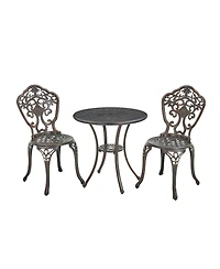 Bistro Table and Chairs Set of 3 Outdoor Bistro Set 3 Piece Cast Aluminum Patio Dining Set Round Patio Table with Umbrella Hole, Bronze