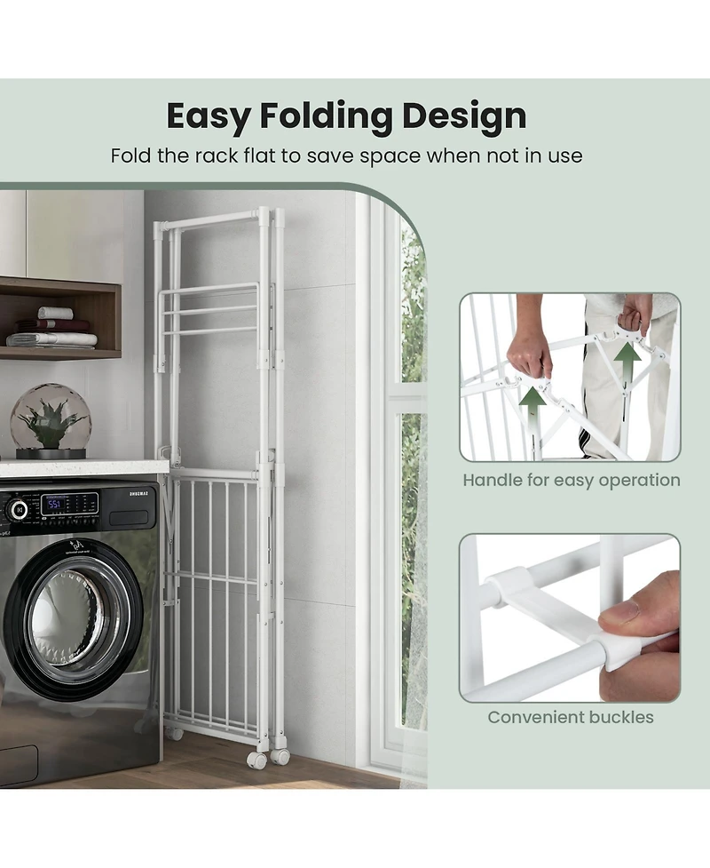 Foldable Clothes Drying Rack, 68.5" Aluminum Laundry Rack with Hanging Rods & Drying Shelves