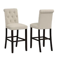 Solid Wood Tufted Asons Barstool, Set of 2, Tan
