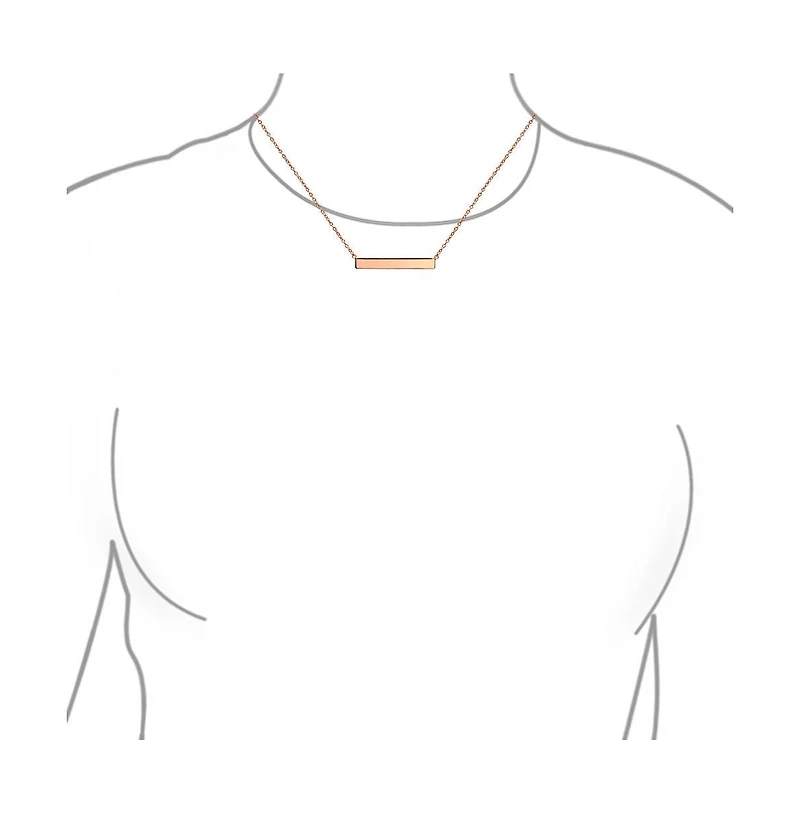 Bling Jewelry Thin Name Plated Sideways Horizontal Flat Bar Pendant Necklace Rose Gold Plated Sterling Silver