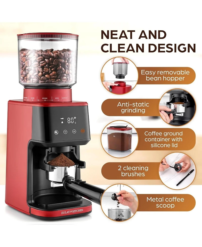 Conical Espresso Burr Touchscreen Coffee Grinder Includes Metal Scooper & 2 Cleaning Brushes