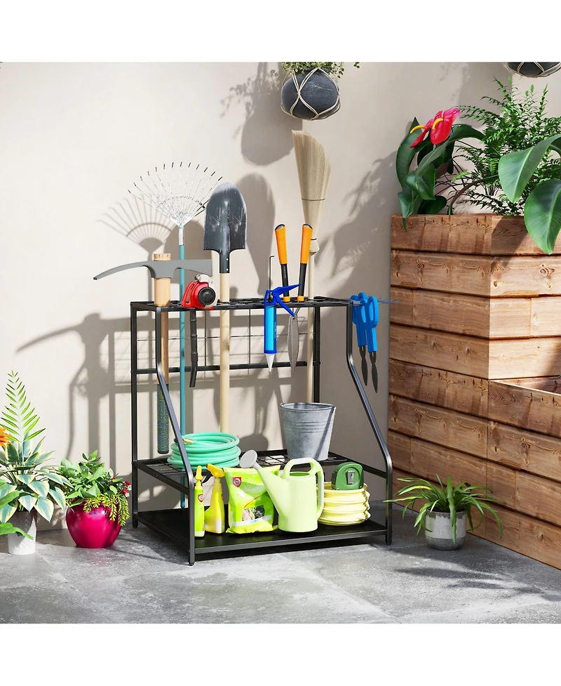 Outsunny Garden Tool Organizer for Garage, 3 Tier Yard Holder,