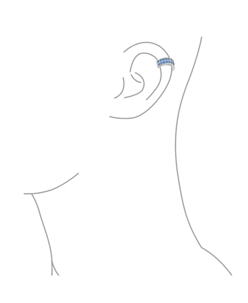 Bling Jewelry Simple Two Tone Cubic Zirconia Pave Blue Cz One or Two Row Band Ear Cuffs Wrap Cartilage Earrings .925 Sterling Silver