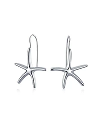 Bling Jewelry Nautical Tropical Beach Large Starfish Dangle Drop Threader Earrings Fish Hook Wire Gold Plated