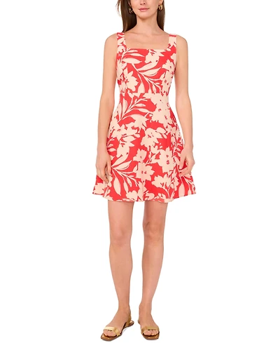 Vince Camuto Women's Linen-Blend Sleeveless Floral A-Line Dress