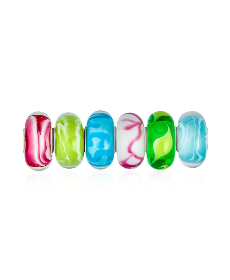 Bling Jewelry Mixed Set Sterling Silver Core Murano Glass Charm Bead European Bracelet