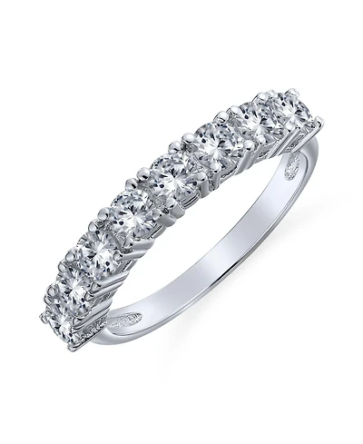 Bling Jewelry Simple Thin Round Cubic Zirconia Cz Stackable 1/2 Eternity Band Ring .925 Sterling Silver