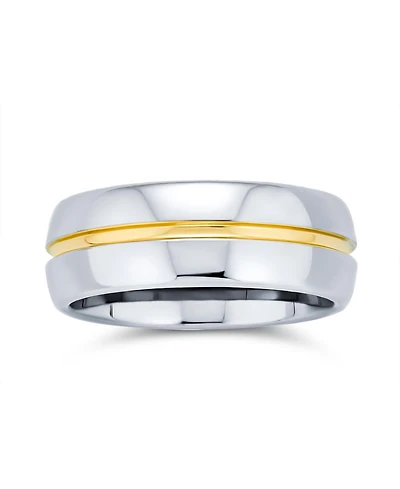 Bling Jewelry Simple Black Silver Two Tone Center Couples Titanium Band Ring Comfort Fit