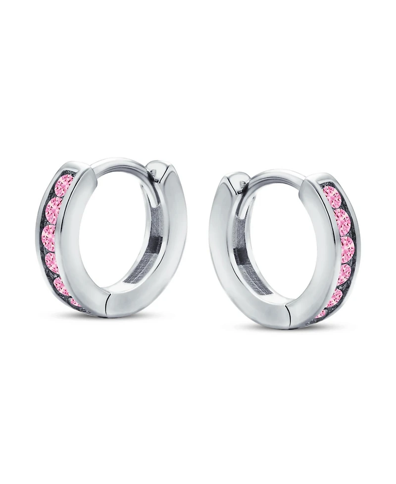 Bling Jewelry Delicate Tiny Cz Channel Set Huggie Hoop Earrings Sterling Silver