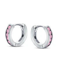Bling Jewelry Delicate Tiny Cz Channel Set Huggie Hoop Earrings Sterling Silver
