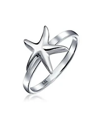 Bling Jewelry Dainty Simple Pave Cubic Zirconia Cz Nautical Tropical Beach Midi Starfish Ring .925 Sterling Silver