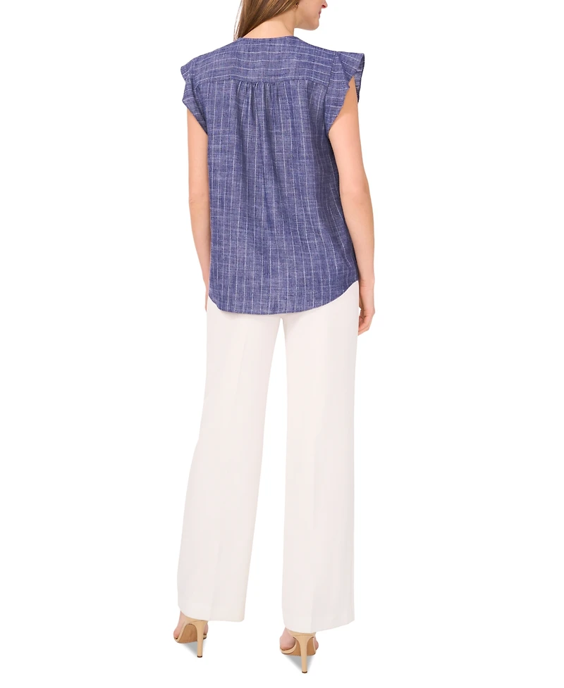 Vince Camuto Women's Chambray Shine-Stripe Flutter-Sleeve Top