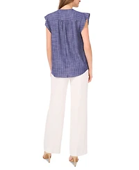 Vince Camuto Women's Chambray Shine-Stripe Flutter-Sleeve Top