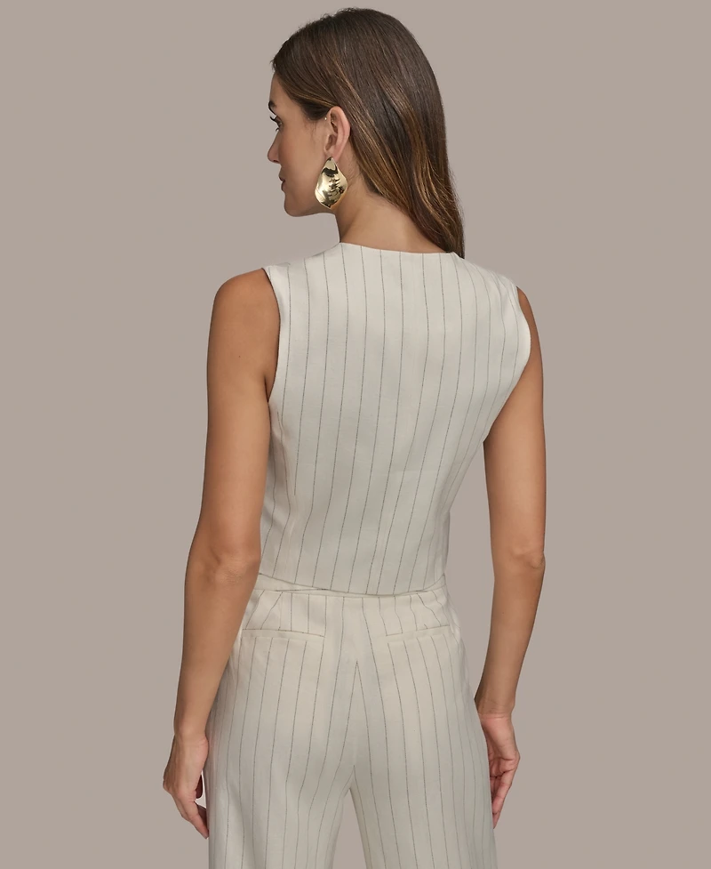 Donna Karan New York Women's Linen-Blend Pinstripe Vest, Regular & Petite