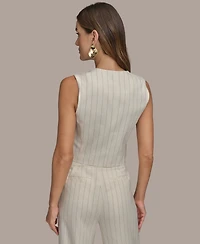 Donna Karan New York Women's Linen-Blend Pinstripe Vest, Regular & Petite