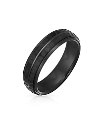 Bling Jewelry Stripe Grooved Solid Black Matt Hammered Titanium Band Ring Comfort Fit