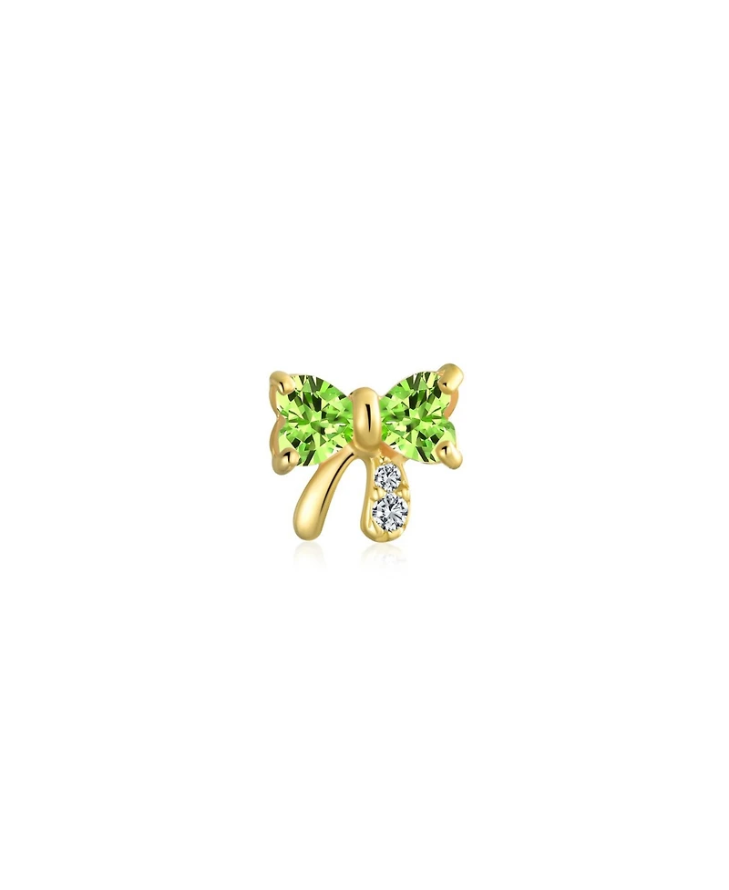 Bling Jewelry 14K Real Gold Small Bow 1 Piece Stud Earring with Cz Delicate Minimalist Cartilage Piercing Screw Back