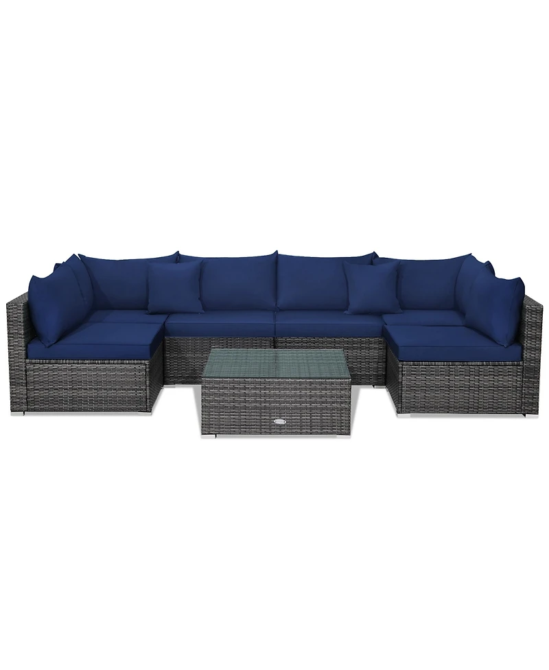 Gymax 7PCS Patio Rattan Sectional Sofa Set Outdoor Furniture w/ Cushions
