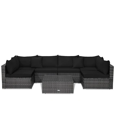 Gymax 7PCS Patio Rattan Sectional Sofa Set Outdoor Furniture w/ Cushions