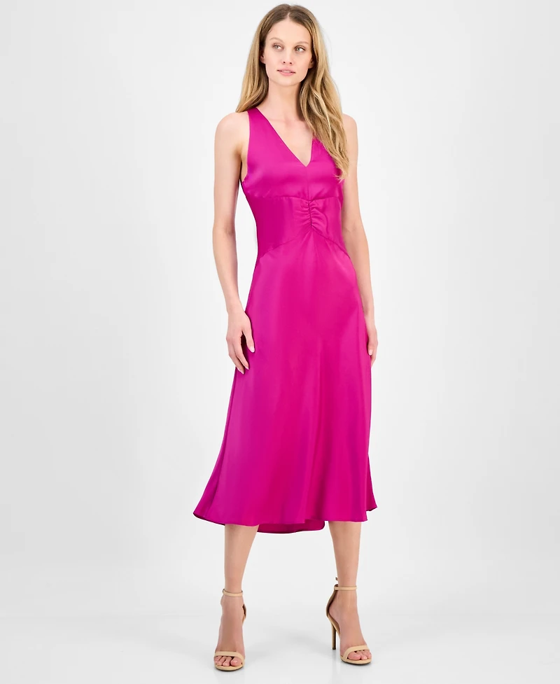 Boss Orange Women's V-Neck Sleeveless Satin Midi Dress