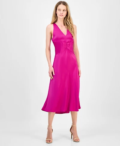 Boss Orange Women's V-Neck Sleeveless Satin Midi Dress